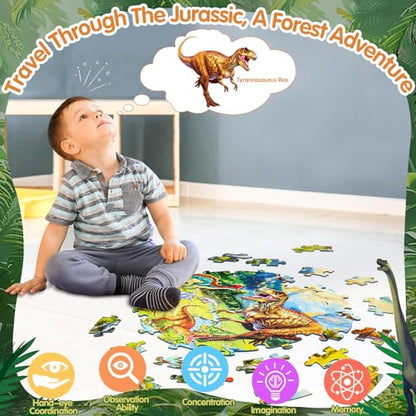 DIGOBAY 70PCS Glow in The Dark Dinosaur Floor Puzzles for Kids Ages 4-8 - style: glow-in-the-dark dinosaur
