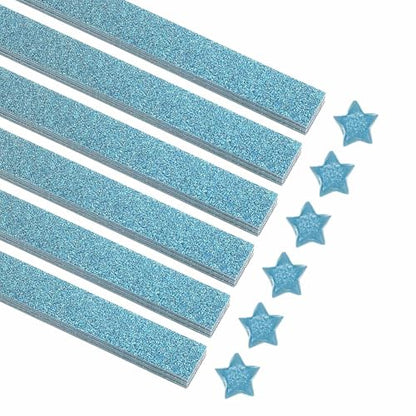 MECCANIXITY 200 Sheets Origami Paper Glitter Stars Papers Sky Blue Fold Paper for Beginner Arts Crafts Projects,0.4 x 8.7 Inch - color: Sky Blue