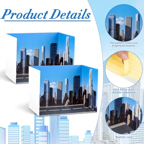 AmazingSpark 2 Set City Style Diorama Box and Road Sticker Decor, City Diorama Project Supplies Set, Cardboard Display Case Kit & Cards with Double Sided Tapes for Cars Miniature DIY Crafts - style: City