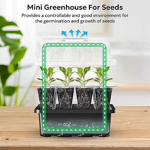 MIXC 10 Pack Seed Starter Tray, 120Cell Stater Kit with Humidity Dome Black - color: Black, size: 12 Cell-10 Packs-Clear Cover