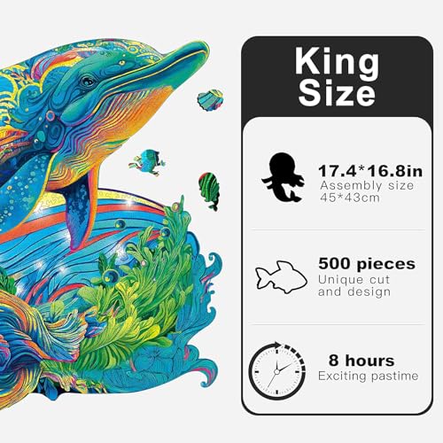 Mys Aurora Wooden Puzzles, Dolphin Jigsaw Puzzles 500 Pieces - color: Dolphin, size: 500 Pieces