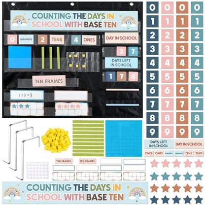 Yiaoyinnz Boho Back to School Counting The Days with Base Ten Place Value Teaching Materials Counting for Kids Toddler Learning Activities Classroom Bulletin Board Home Decor - style: Boho
