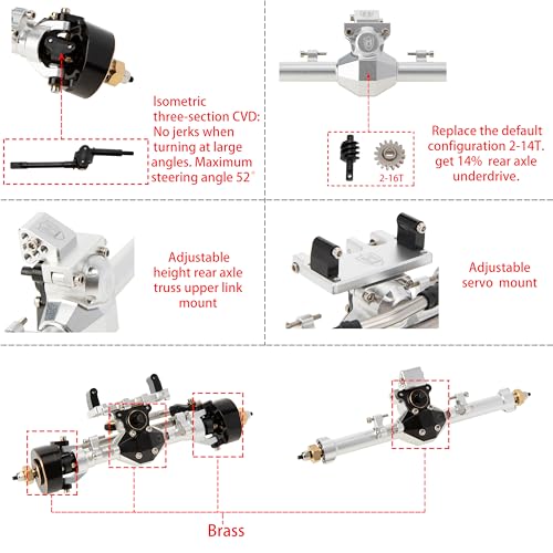MEUS Racing Isokinetic 3-Section CVD Front and Rear Axles Maximum Steering Angle 52° Wider +5MM for Axial SCX24 Deadbolt C10 JLU Gladiator Bronco 1/24 RC Crawler Upgrade (Front and Rear - Silver) - color: Front and Rear - Silver