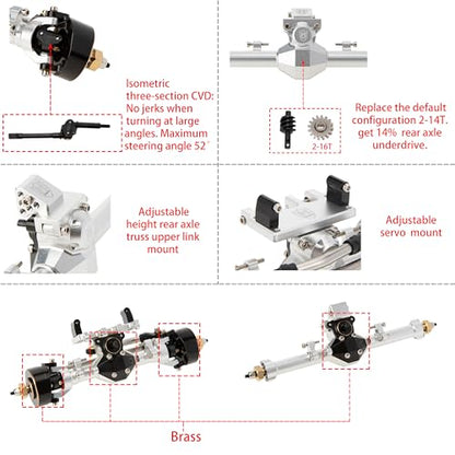MEUS Racing Isokinetic 3-Section CVD Front and Rear Axles Maximum Steering Angle 52° Wider +5MM for Axial SCX24 Deadbolt C10 JLU Gladiator Bronco 1/24 RC Crawler Upgrade (Front and Rear - Silver) - color: Front and Rear - Silver