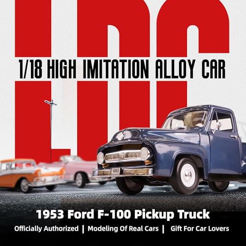 1953 Ford F-100 Pickup Truck 1/18 Scale Die-Cast Metal Model Alloy Collection Cars with Display Case, with Opening Doors, for Kids Men and Teens Dad 14+ Year - color: Gloss Medium Blue