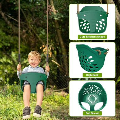 2Pcs Heavy Duty Swing Seats for Kid Full Bucket High Back & Anti Slip Seat - color: Green Full Bucket & U-shape Swing Seats