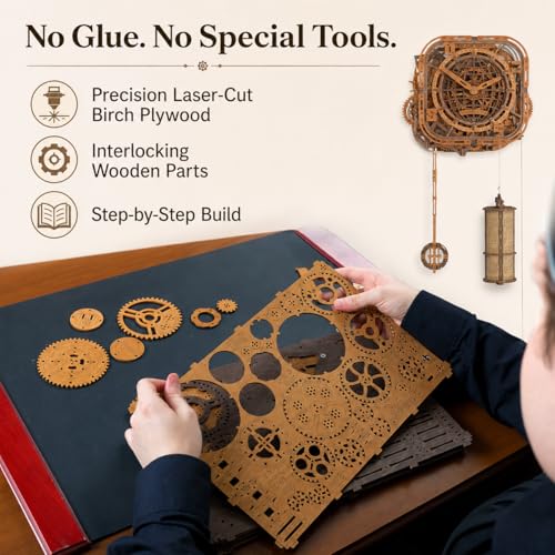 WOODEN.CITY Gear Globe Wall Clock Kit – 369-Piece 3D Wooden Puzzle for Adults, Mechanical Clock Model, No Glue Required, Made in EU - color: Globe Wall Clock