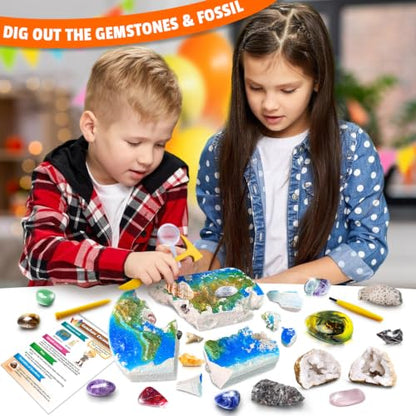 UNGLINGA Gemstones Excavate Gem Rock Dig Kit for Kids Boys Girls Gift Idea