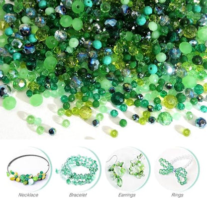 1000 Pcs Rondelle Faceted Glass Beads Crystal Glass Beads for Jewelry Making 4/6/8mm Faceted Briolette Rondelle Bead with Container for Earrings,Necklaces,DIY Beading Projects (Green) - color: green