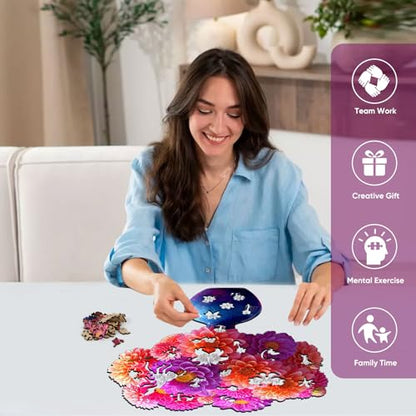Bovearto Wooden Puzzle for Adults, Unique Flower & Leaf Shaped Pieces - color: Flower Vase, size: 200pcs