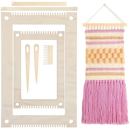 7 Pcs Rectangle Weaving Loom Kit, Wooden DIY Craft Small Weaving Loom Bookmark Looms with Wooden Stick, Comb, Crochet Needle for Beginners Adults, Creative Art Projects Gift for Mother's Day Birthday