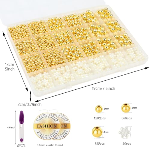 1740 Pcs Pearl Bracelet Making Kit Gold Beads for Bracelets for Adult - color: 13-White & Off-White