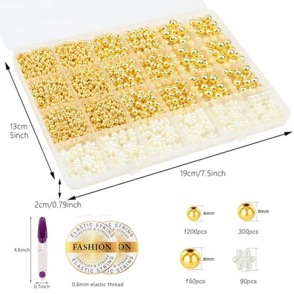 1740 Pcs Pearl Bracelet Making Kit Gold Beads for Bracelets for Adult - color: 13-White & Off-White