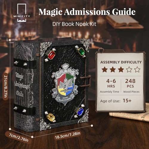 MiniCity Magic Admissions Book Nook Kit, DIY 3D Wooden Puzzle with LED - color: Magic Admissions Guide