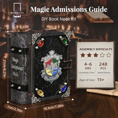 MiniCity Magic Admissions Book Nook Kit, DIY 3D Wooden Puzzle with LED - color: Magic Admissions Guide