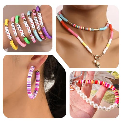 JMUQ 50 Strands Clay Beads, 50 Colors Flat Preppy Polymer Clay Heishi Beads with Letter Beads for Friendship Bracelets Jewelry Making Kit, DIY Arts and Crafts - color: Color2