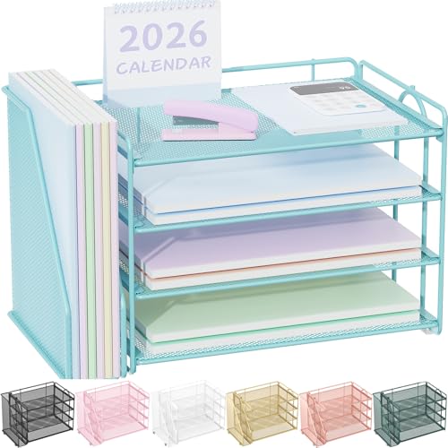 Spacrea 4-Tier Paper Organizer for Desk with File Organizer - color: Blue