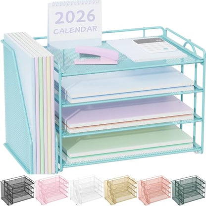 Spacrea 4-Tier Paper Organizer for Desk with File Organizer - color: Blue