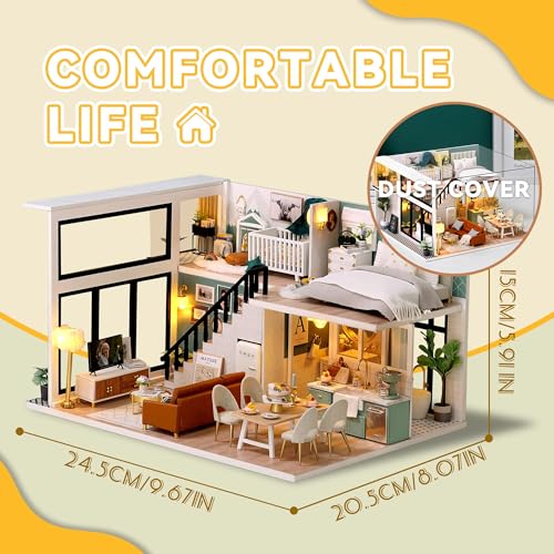 Flever Dollhouse Miniature DIY House Kit Creative Room with Loft Apartment Scene for Romantic Artwork Gift (Comfortable Life) - color: Comfortable Life