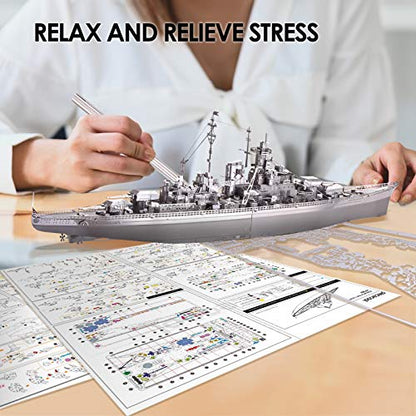 Piececool 3D Metal Puzzles for Adults Metal Watercraft Model Kits, Bismarck Battleship 3D Model Kits for Teenagers DIY Stress Relief, Great Birthday Gift -207 Pcs - color: Bismarck