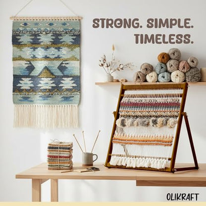 Olikraft Wooden Weaving Loom, Adjustable Stand (Large, Brown Beech) - color: Brown Beech, size: Large