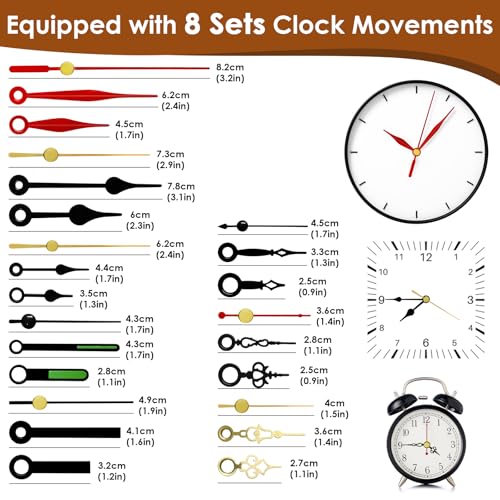 3PCS Clock Mechanism Kit, Quartz Clock Movement Replacement - size: 3PCS + 8 Pairs