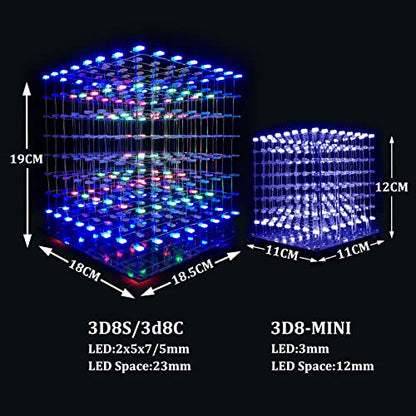 Mini 3D Led Cube DIY Electronics Kit Soldering Project Kit (3D8MINI-ALLBLUE-KIT) - color: 3d8mini-allblue-kit