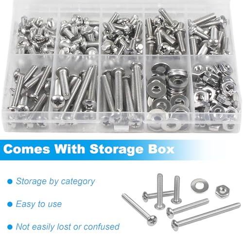 200pcs #8-32 Phillips Pan Head Machine Screws Nuts Washers Kit - size: #8-32
