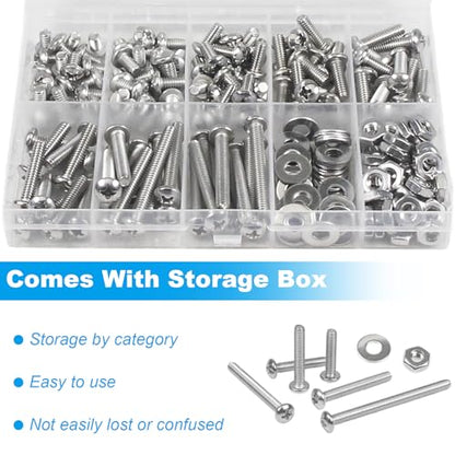 200pcs #8-32 Phillips Pan Head Machine Screws Nuts Washers Kit - size: #8-32