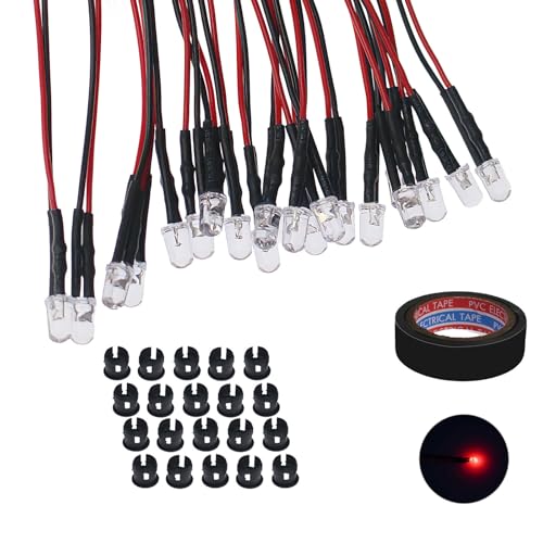 20PCS 12V 5mm Pre-Wired Red LED Diodes with Resistor, Includes 20 Black Mounts & 5-Meter Tape, for Classic 12V Indicator Lights, Switch Backlight, Alarm, and Panel Signals - color: Red