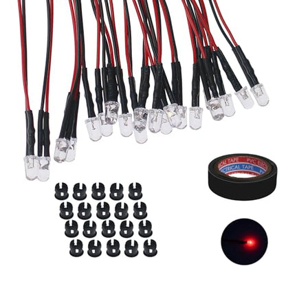 20PCS 12V 5mm Pre-Wired Red LED Diodes with Resistor, Includes 20 Black Mounts & 5-Meter Tape, for Classic 12V Indicator Lights, Switch Backlight, Alarm, and Panel Signals - color: Red