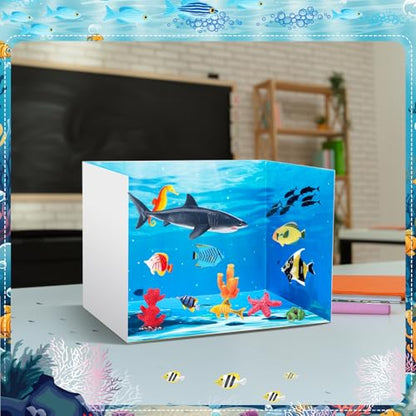 AmazingSpark 6 Set Ocean Diorama Box and Water Sticker Decor, Ocean Habitat Diorama Project Supplies Set, Cardboard Display Case Kit & Water Sticker with Double Sided Tapes for DIY Crafts - style: Ocean