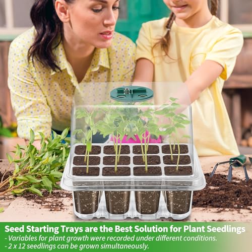 Seed Starter Trays with Grow Light Kit, 2 Pack Plant Greenhouse Propagator - size: 2-Pack (Transparent)
