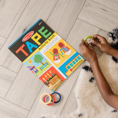 Melissa & Doug Tape Activity Book for Kids with 4 Easy-Tear Tape Rolls (Blue, Green, Red, Yellow) & 20 Reusable Scenes on Spiral-Bound Sheets, Road Trip Activities & Travel Toys for Kids Ages 4+ - size: 0.45 inch