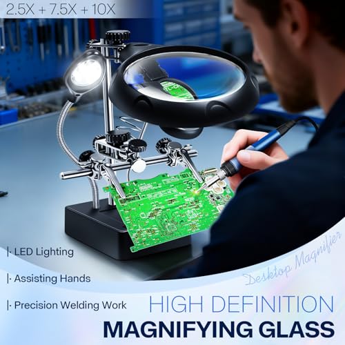 2.5X 7.5X 10X Helping Hands Magnifier Soldering Station with LED Light - color: Black-1