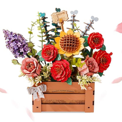 3D Wooden Flower Puzzle for Adults-Wooden Bloom Box, DIY Craft Model Kit Building Set, Botanical Decor Creative Gift for Lovers Nature Enthusiasts (658PCS)