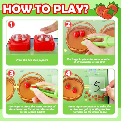 Kasfalci Math Board Games for Kids with Dice Poppers,Math Manipulatives,Dice Games,Addition Subtraction Games,Math Counters,Counting Toys,Fine Motor Toys,Kindergarten Classroom Homeschool Supplies