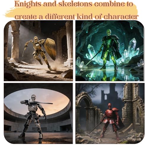 T13 Skeleton Knight Action Figure,DIY Posable Model Collectible Kit(Gold) - color: Gold
