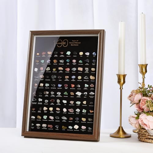 PH PandaHall 100pcs Crystals Stones Natural Mineral Specimen Shadow Box Mixed Stone Crystal Collection Display Frame Crystal Chips Set for Home Office Desk Decor Birthday Gift Giving