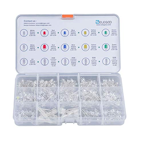 ELEGOO 3mm & 5mm Clear & Diffused LED Kit, RGB, UV, Fast Flashing, 350pcs - size: 350 Count (Pack of 1)