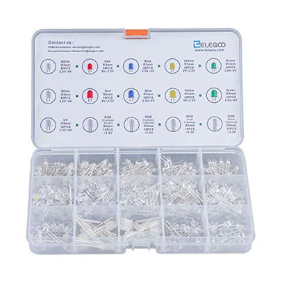 ELEGOO 3mm & 5mm Clear & Diffused LED Kit, RGB, UV, Fast Flashing, 350pcs - size: 350 Count (Pack of 1)