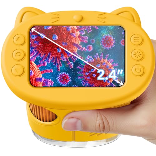 Microscope for Kids, 2.4 Inch Digital Microscope with 1000X Magnification, Handheld Camera Mini Pocket Magnifying Glass, Educational Birthday Gifts Toys for Ages 3+, Yellow - color: Yellow