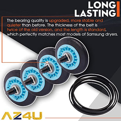 Samsung Dryer Repair Kit Drum Rollers Belt Pulley for DV210AEW DV45H7000EW - size: Full Sets
