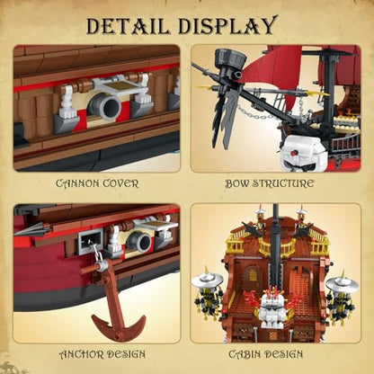 Reobrix Pirate Ship Building Set for Adults 66010, 2776PCS Large Red Sail Pirate Ship Model Kit, 34.6 in Collectible Sailing Ship Building Blocks, Display Gift for Teens Adults 14+