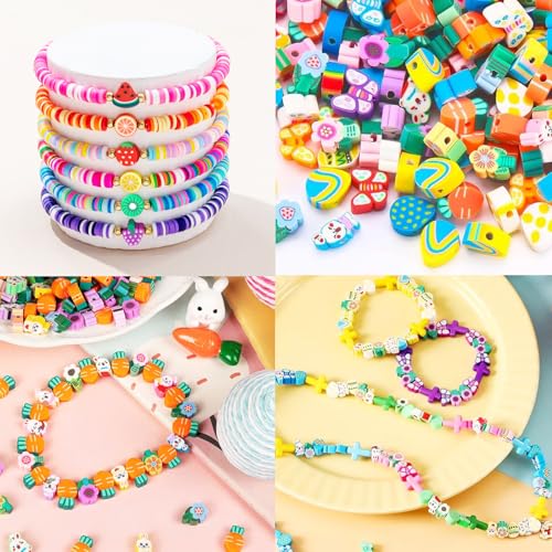 BBita 2480pcs Easter Polymer Clay Beads Bracelet Making kit, 24 Style Cute Fun Beads Charms for Jewelry Necklace Earring Making DIY Accessories for Women Girls - color: C3#Easter