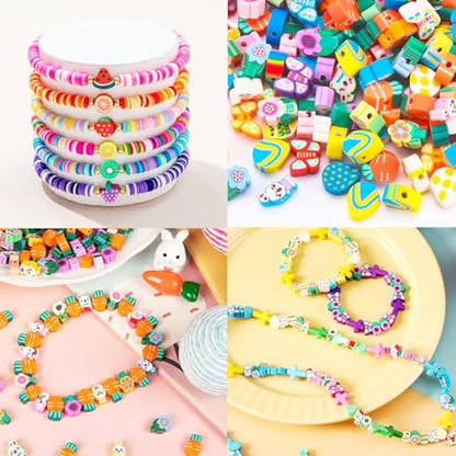 BBita 2480pcs Easter Polymer Clay Beads Bracelet Making kit, 24 Style Cute Fun Beads Charms for Jewelry Necklace Earring Making DIY Accessories for Women Girls - color: C3#Easter