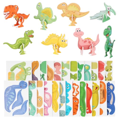KIMOBER 25Pcs Educational 3D Cartoon Puzzle,3D Dinosaur Puzzle for Kids DIY Cartoon Dinosaur Animal Learning Jigsaw Toys for Kids - size: 25 pieces