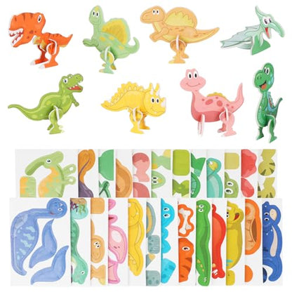KIMOBER 25Pcs Educational 3D Cartoon Puzzle,3D Dinosaur Puzzle for Kids DIY Cartoon Dinosaur Animal Learning Jigsaw Toys for Kids - size: 25 pieces