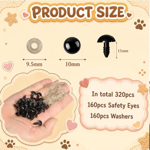 Zhbrchz 320pcs Include 160pcs 10mm Plastic Safety Eyes with 160pcs Washers - size: 10mm