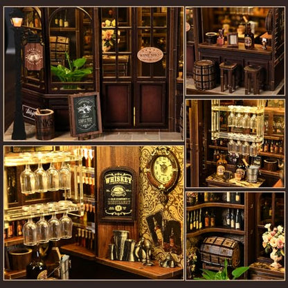 Corner Tavern Book Nook Kit, 3D Wooden Puzzle DIY Miniature House with Warm LED Light, Aesthetic Bookshelf Insert Decor for Adults & Teens - style: Corner Tavern